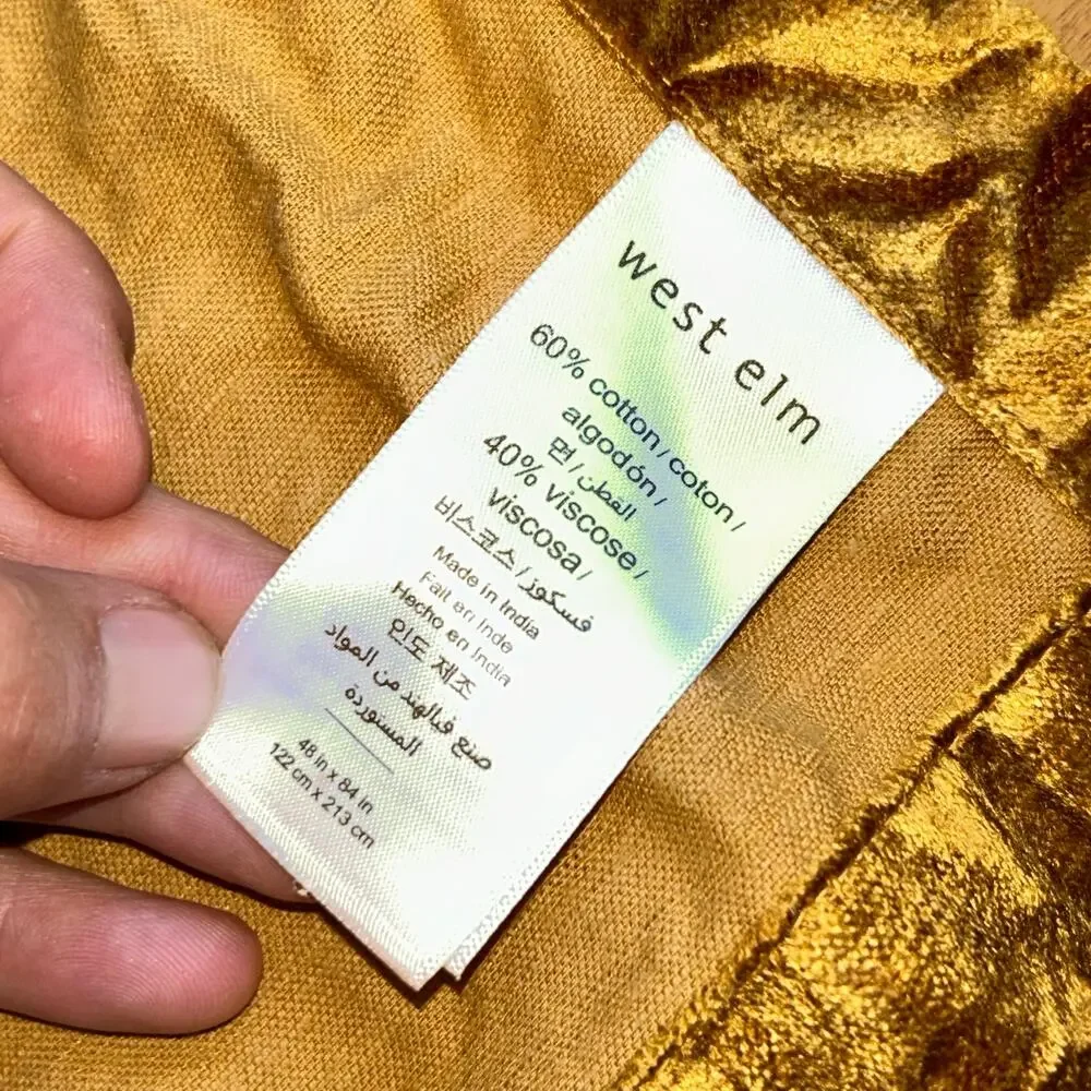 2 panels West Elm Gold Velvet Blackout Curtains 48x84”